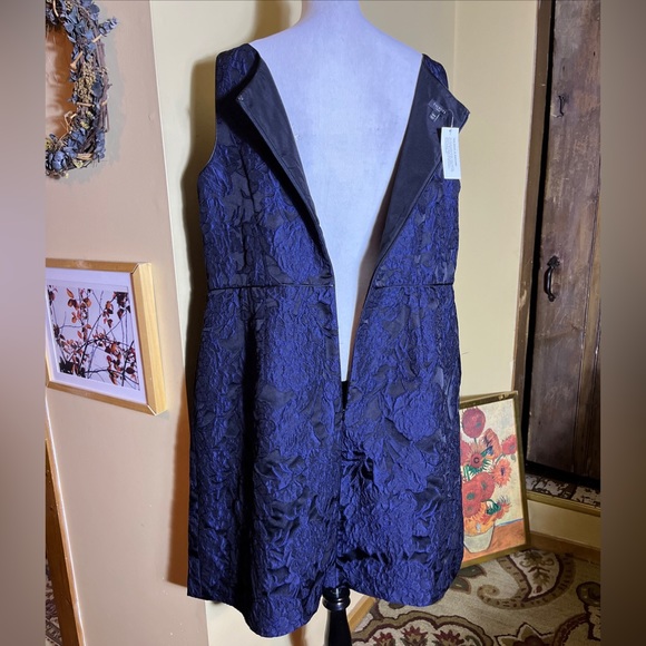 TALBOTS sz 16W Tank Dress Fit-N-Flair Black Blue Damask Texture Floral Twirl NEW - Picture 9 of 16